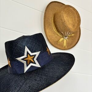 Vintage 80s The Icing Gold and Navy Gold Star Embellished Cowgirl Hats
